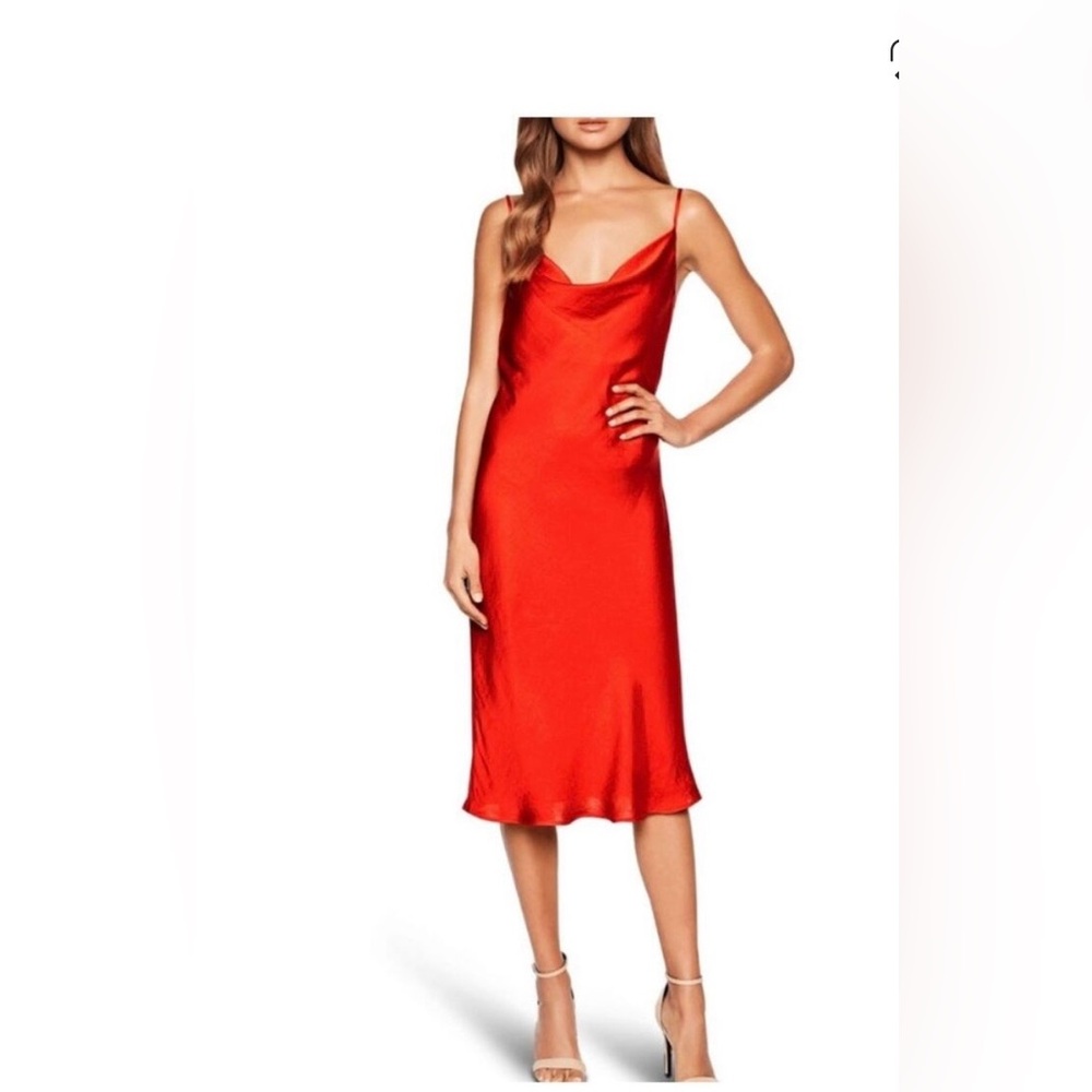 Bardot Red Satin cowl Neck Midi Slip Dress